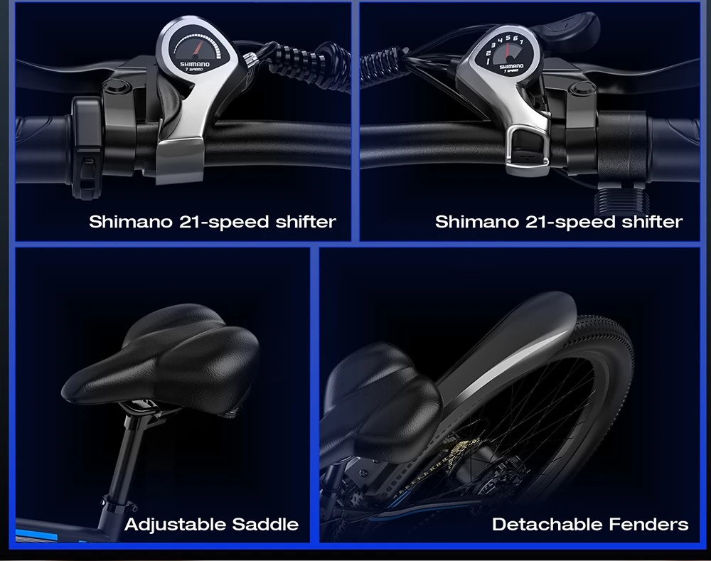 E·Bycco E8 Elcykel, 750W Motor, 48V 17.5Ah Batteri, 29-tums Däck, 48 km/h Maxhastighet, 105 km Räckvidd, Mekanisk Skivbroms, Fjädrande Framgaffel, Shimano 21-växlad, LCD-Display