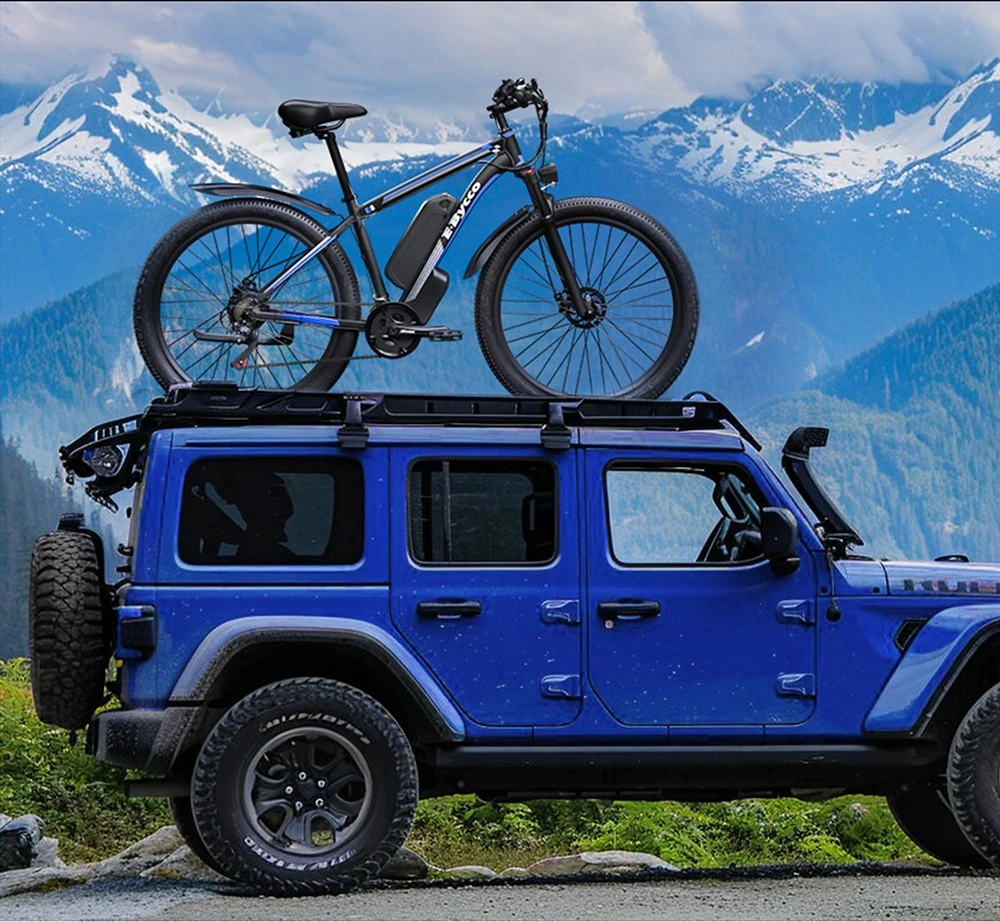 E·Bycco E8 Elcykel, 750W Motor, 48V 17.5Ah Batteri, 29-tums Däck, 48 km/h Maxhastighet, 105 km Räckvidd, Mekanisk Skivbroms, Fjädrande Framgaffel, Shimano 21-växlad, LCD-Display