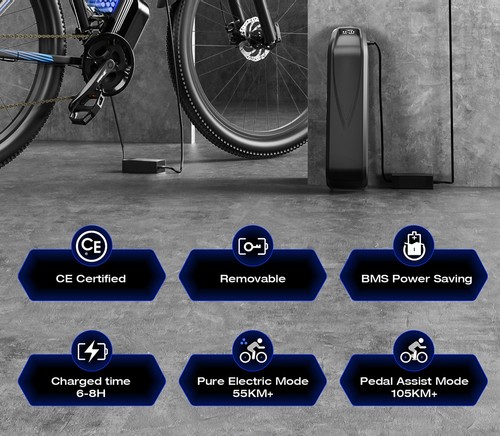 E·Bycco E8 Elektrofahrrad, 750-W-Motor, 48-V-17,5-Ah-Akku, 29-Zoll-Reifen, 48 km/h Höchstgeschwindigkeit, 105 km Reichweite, mechanische Scheibenbremse, Vorderradgabel mit Federung, Shimano 21-Gang, LCD-Display