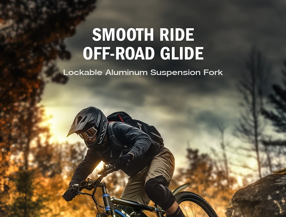 E·Bycco E8 Elcykel, 750W Motor, 48V 17.5Ah Batteri, 29-tums Däck, 48 km/h Maxhastighet, 105 km Räckvidd, Mekanisk Skivbroms, Fjädrande Framgaffel, Shimano 21-växlad, LCD-Display