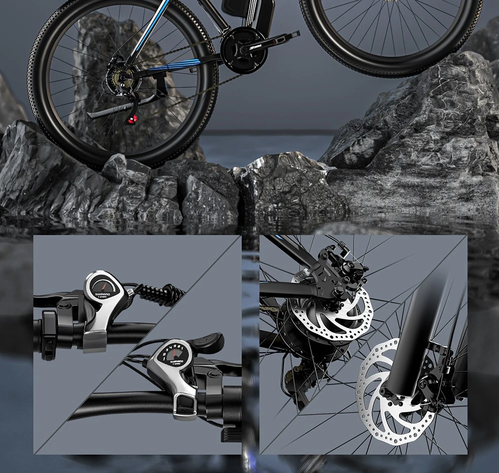 E·Bycco E8 Elcykel, 750W Motor, 48V 17.5Ah Batteri, 29-tums Däck, 48 km/h Maxhastighet, 105 km Räckvidd, Mekanisk Skivbroms, Fjädrande Framgaffel, Shimano 21-växlad, LCD-Display