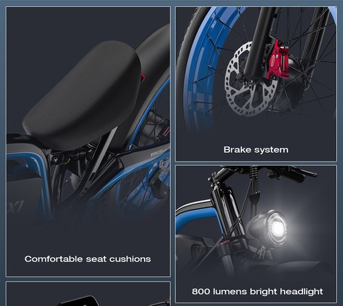 E·Bycco EB9 elektriskais velosipēds, 2*1000W motors, 52V 23AH akumulators, 26*4,0 collu biezas riepas, 55km/h maksimālais ātrums, 130km max darbības rādiuss, hidrauliskās disku bremzes, pilna piekare, Shimano 7 ātrumu, LCD displejs