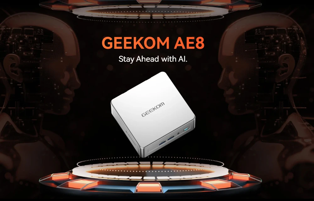 GEEKOM AE8 AI Mini PC, AMD Ryzen 7 8845HS 8 Cores Max 5.1GHz, 32GB DDR5 5600MHz RAM 512GB SSD, USB 3.2 Type-C (4K)+USB 4.0 (8K)+2*HDMI 2.0 (4K) Quad Display, WiFi 6E Bluetooth 5.2, 3*USB 3.2, 1*USB 2.0, 1*2.5G LAN, 1*SD Card Reader, 1*Headphone Jack