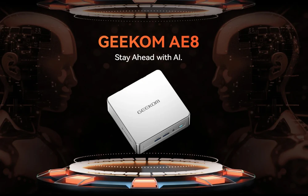 GEEKOM AE8 AI Mini PC, AMD Ryzen 9 8945HS 8 Cores Max 5.2GHz, 32GB DDR5 5600MHz RAM 1TB SSD, USB 3.2 Type-C (4K)+USB 4.0 (8K)+2*HDMI 2.0 (4K) Quad Display, WiFi 6E Bluetooth 5.2, 3*USB 3.2, 1*USB 2.0, 1*2.5G LAN, 1*SD Card Reader, 1*Headphone Jack