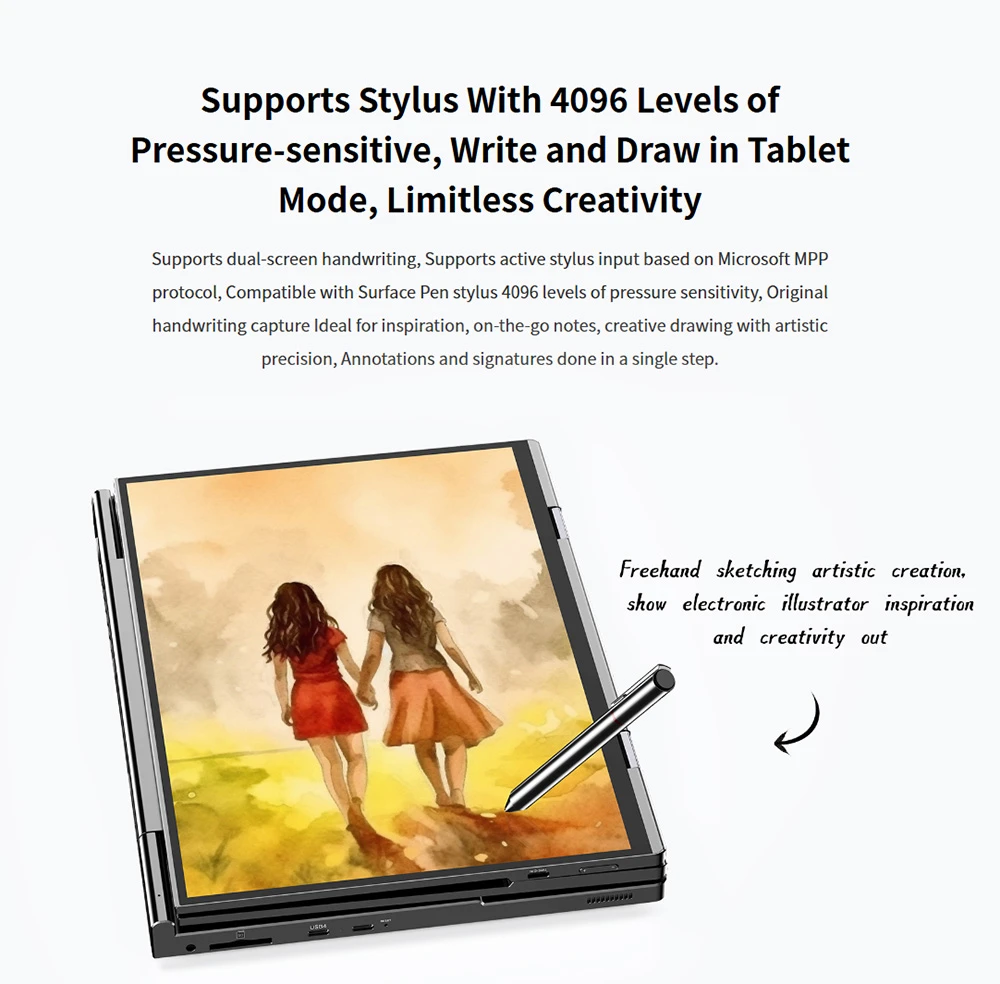 GPD DUO 13.3-inch Dual-OLED Screen Laptop, AMD Ryzen AI 9 HX 370 (12 Core Max 5.1GHz), 2880*1800,  32GB LPDDR5 RAM 1TB SSD, WiFi 6E Bluetooth 5.3, Built-in Hyper-Linear Speakers, 1* USB4 (40Gbps), 1*USB-C (10Gbps), 1*Oculink, 1*HDMI 2.1, 2*USB-A