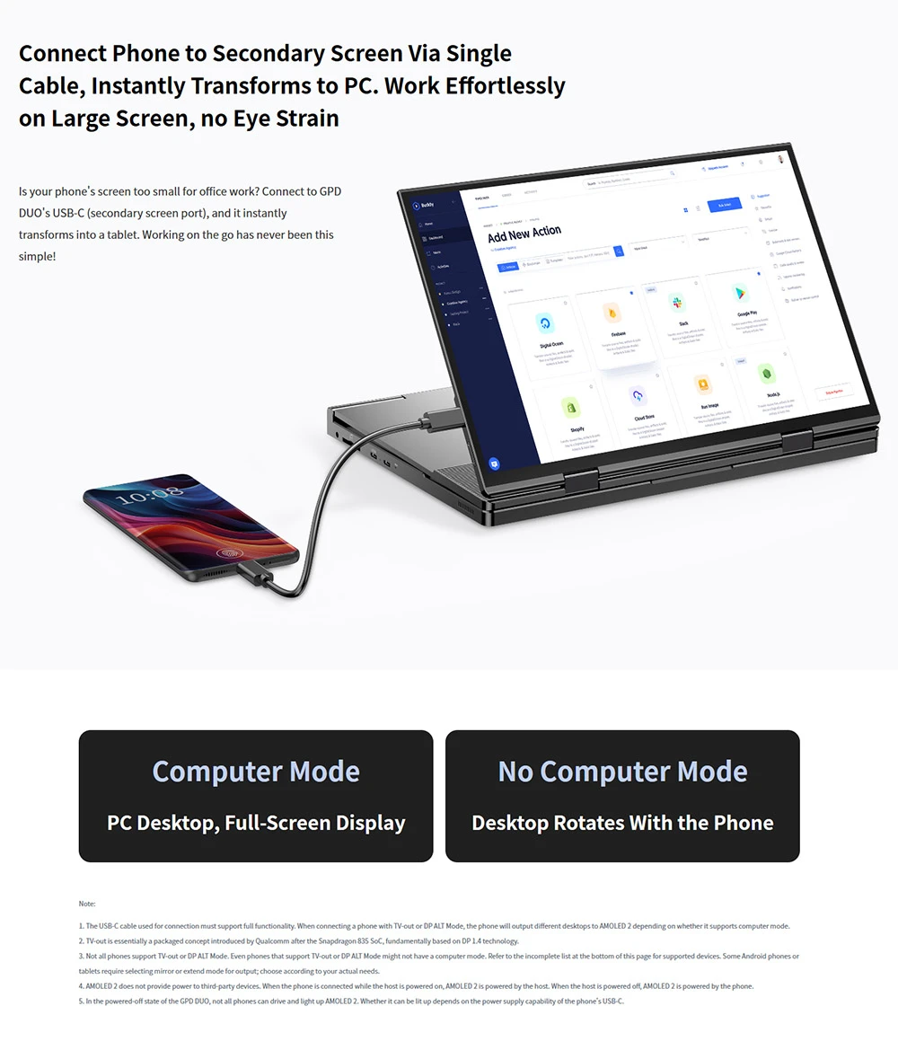 GPD DUO 13.3-inch Dual-OLED Screen Laptop, AMD Ryzen AI 9 HX 370 (12 Core Max 5.1GHz), 2880*1800,  32GB LPDDR5 RAM 1TB SSD, WiFi 6E Bluetooth 5.3, Built-in Hyper-Linear Speakers, 1* USB4 (40Gbps), 1*USB-C (10Gbps), 1*Oculink, 1*HDMI 2.1, 2*USB-A