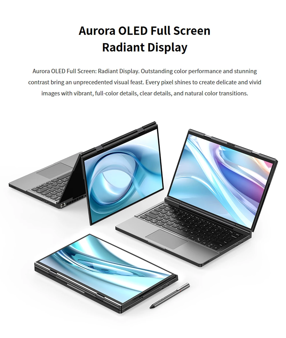 GPD DUO 13.3-inch Dual-OLED Screen Laptop, AMD Ryzen AI 9 HX 370 (12 Core Max 5.1GHz), 2880*1800,  32GB LPDDR5 RAM 1TB SSD, WiFi 6E Bluetooth 5.3, Built-in Hyper-Linear Speakers, 1* USB4 (40Gbps), 1*USB-C (10Gbps), 1*Oculink, 1*HDMI 2.1, 2*USB-A