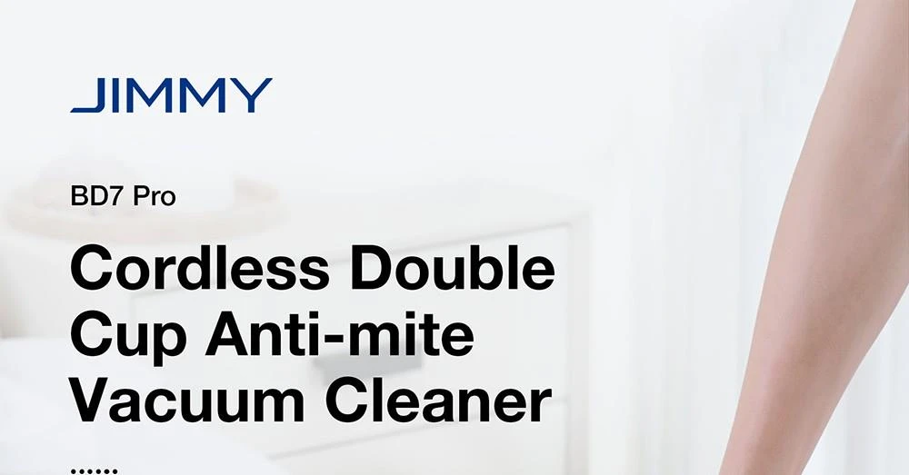 JIMMY BD7 Pro Cordless Double Cup Anti-Mite Vacuum Cleaner 250W 6Kpa Bed Vacuum Cleaner Smart Dust Sensor UV & Ultrasound Technology Negative Ion Function 30Mins Runtime LED Display