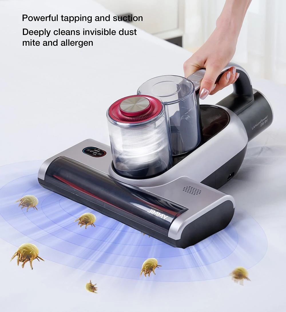 JIMMY BD7 Pro Cordless Double Cup Anti-Mite Vacuum Cleaner 250W 6Kpa Bed Vacuum Cleaner Smart Dust Sensor UV & Ultrasound Technology Negative Ion Function 30Mins Runtime LED Display