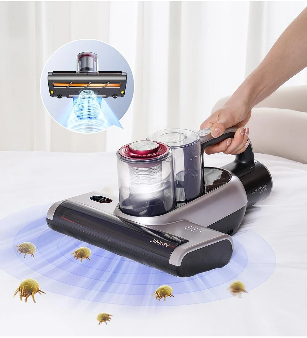 JIMMY BD7 Pro Cordless Double Cup Anti-Mite Vacuum Cleaner 250W 6Kpa Bed Vacuum Cleaner Smart Dust Sensor UV & Ultrasound Technology Negative Ion Function 30Mins Runtime LED Display