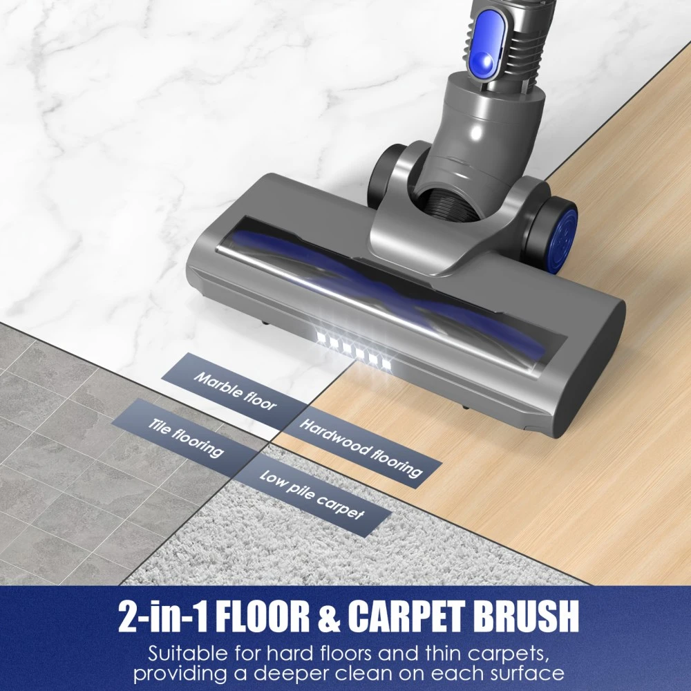 MOOSOO XL-618A Cordless Stick Vacuum Cleaner, 12KPa Strong Suction, 30min Max. Runtime, 120W Brushless Motor, LED Electric Brush, 1.3L Large Dust Cup, 2 Modes
