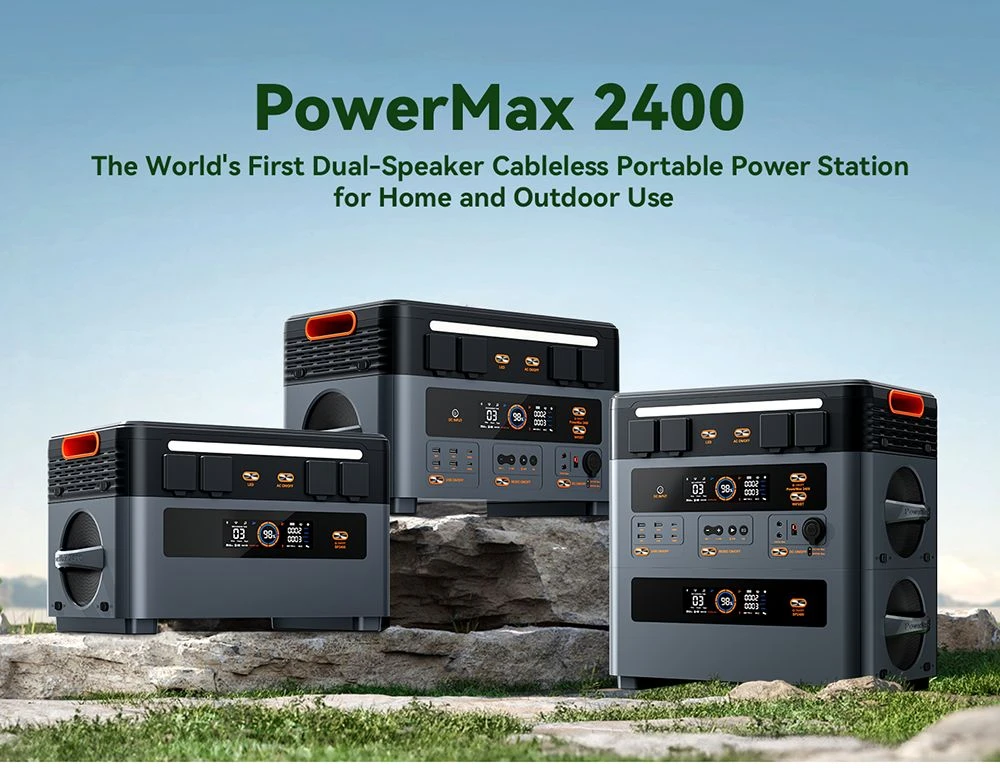 Oscal PowerMax2400 2400W 1872kWh Portable Power Station, Dual Speaker, 1.2h Fast Charging, App Control, LED Light, 16 Outputs, UPS<0.01s