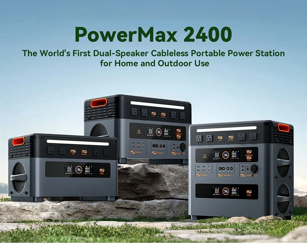 Oscal PowerMax2400 2400W 1872kWh Portable Power Station, Dual Speaker, 1.2h Fast Charging, App Control, LED Light, 16 Outputs, UPS<0.01s