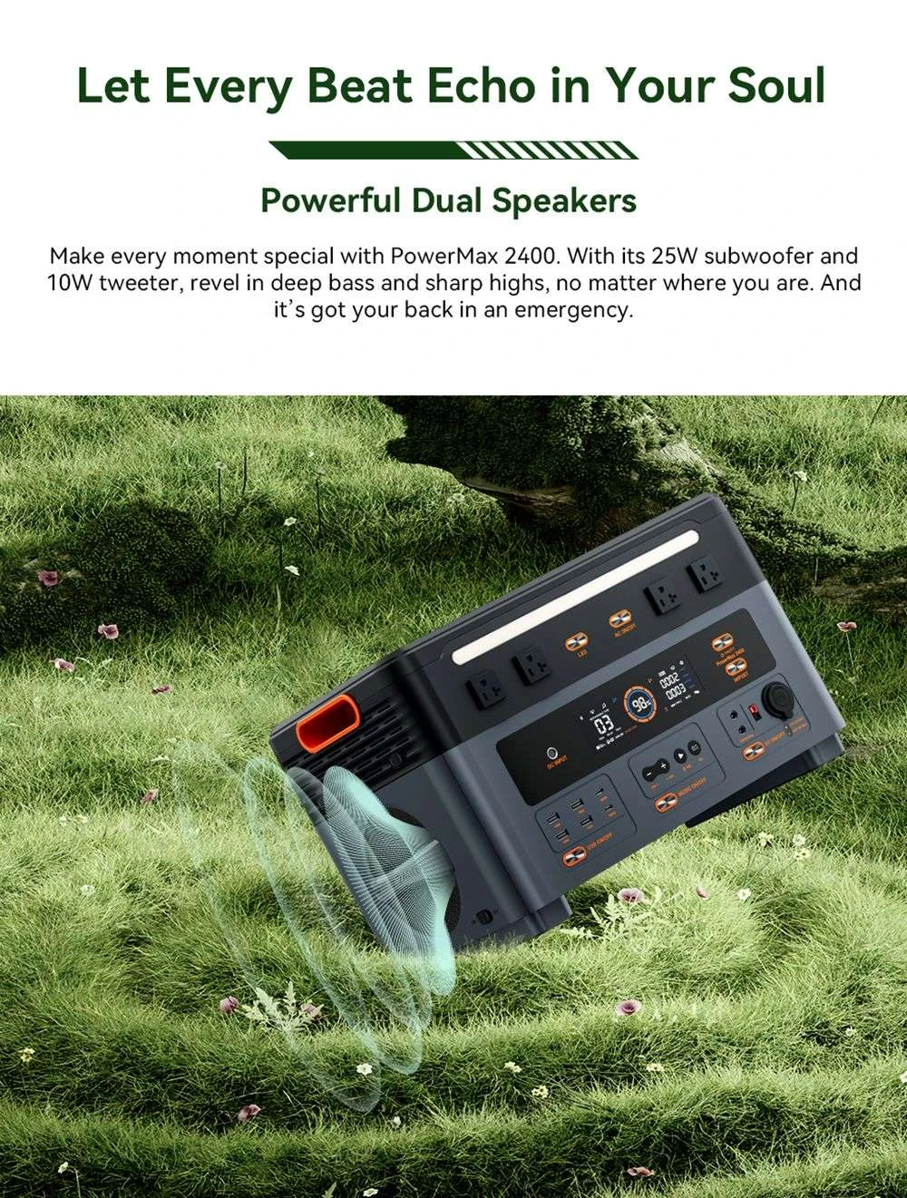 Oscal PowerMax2400 2400W 1872kWh Portable Power Station, Dual Speaker, 1.2h Fast Charging, App Control, LED Light, 16 Outputs, UPS<0.01s