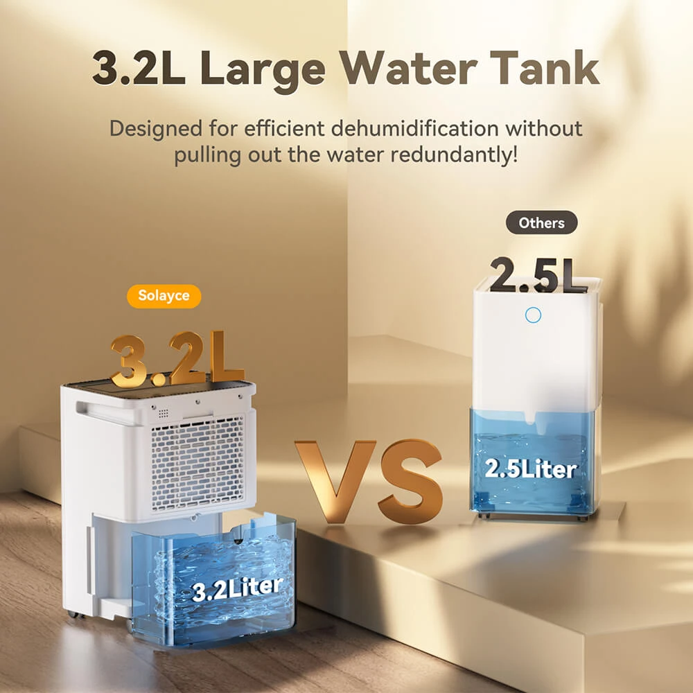 Solayce PD16R-02EE Dehumidifier with 3.2L Water Tank, Flat 35dB Noise and Smart Touch Panel