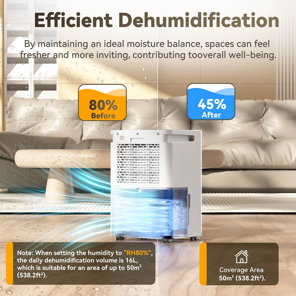 Solayce PD16R-02EE Dehumidifier with 3.2L Water Tank, Flat 35dB Noise and Smart Touch Panel