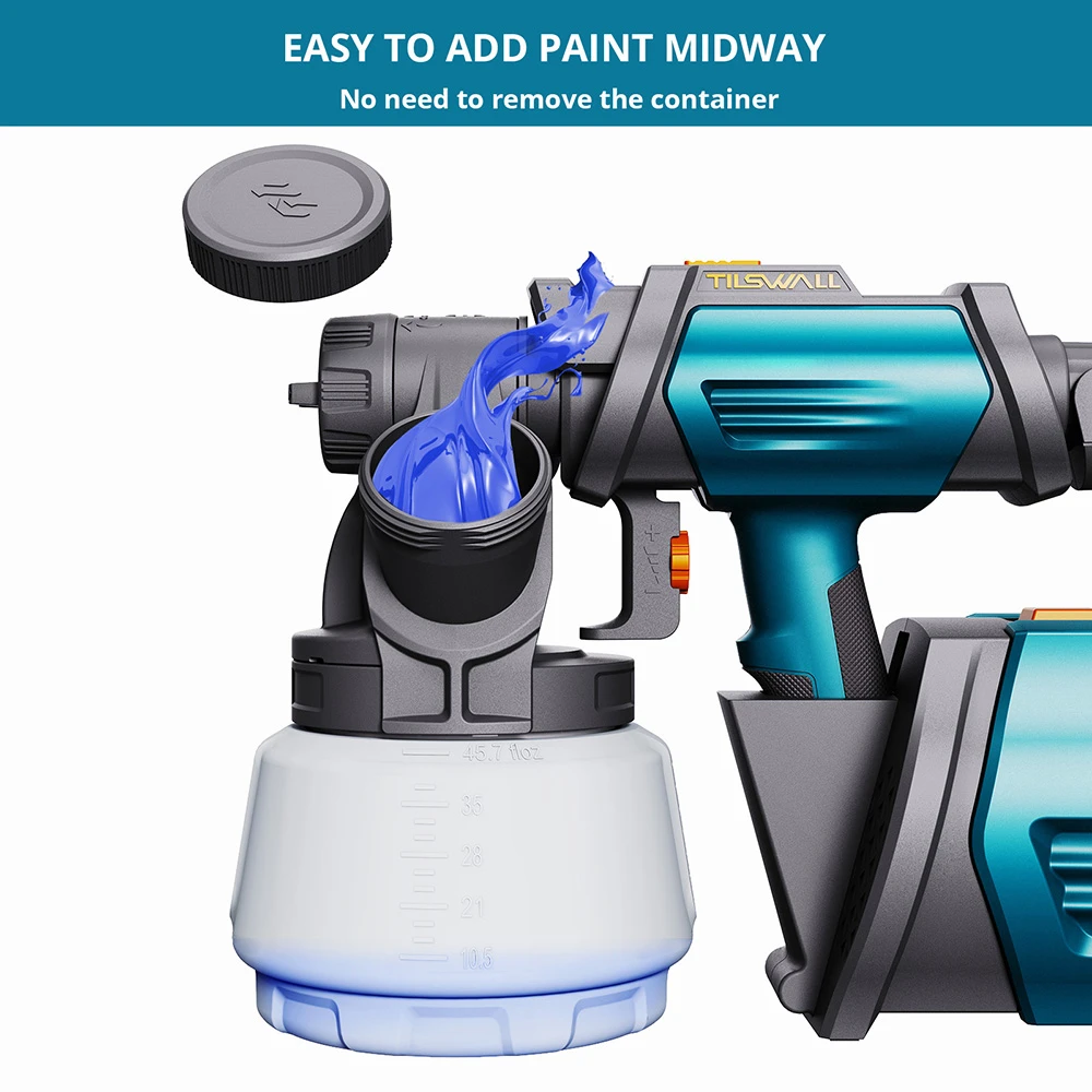 Tilswall Shark 800W Paint Sprayer, with 2.5m/8.2FT Airhose, 3 Nozzles Sizes, 3 Spray Patterns, Max 1200ml/min Speed
