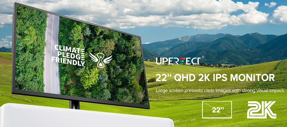 UPERFECT UMax22 22-inch Portable Monitor, 60Hz Refresh Rate, 2560*1440 IPS Screen, 100% sRGB, FreeSync, Built-in Speakers, Driver Free, HDR, Low Blue Light, 180° Adjustable Stand, 2*USB-C, 1*Mini HDMI, 1*Micro USB-B OTG, 1*Audio Jack - US Plug