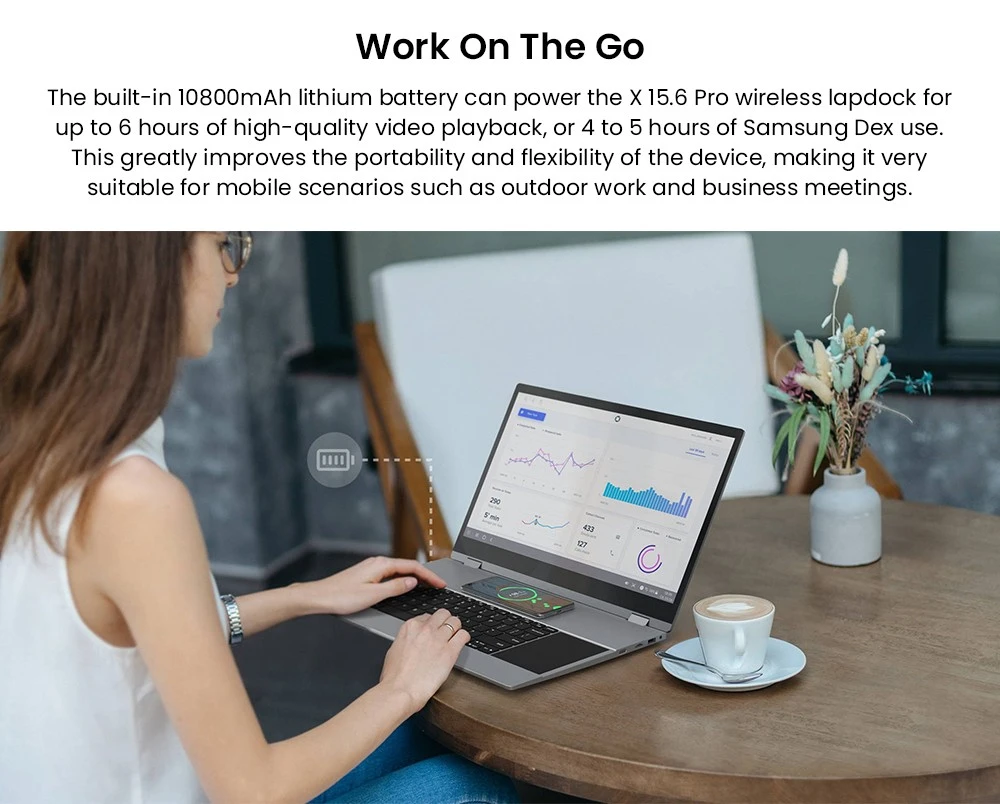 UPERFECT X 15.6 Pro 15.6-inch Touch Screen Samsung Dex Wireless Lapdock, 1920*1080 IPS Screen, 120Hz Refresh Rate, Built-in 10800mAh Battery & Speakers - US Plug