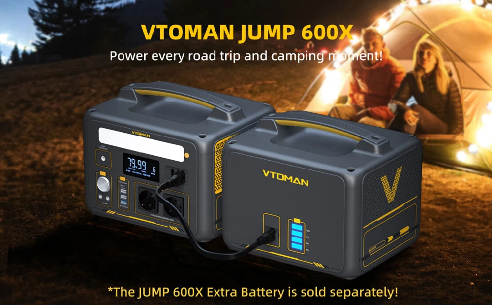 VTOMAN JUMP 600X 299Wh Portable Power Station, 600W Output, Pure Sine Wave, Expandable 939Wh Capacity, 9 Ports, PD 60W USB-C