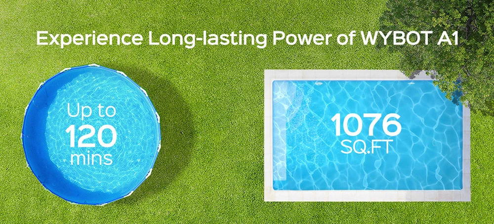 WYBOT A1 Kabelloser Pool-Roboter-Staubsauger, Doppelfilter, 120 Min. Laufzeit, 2,5 Std. Schnellladung, f&uuml;r oberirdische Pools mit flachem Boden, Schwarz
