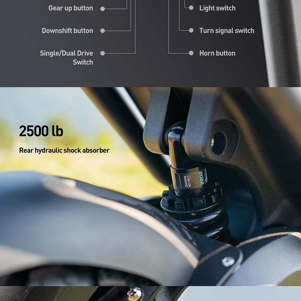 JOYOR E8-S 11-tums terrängskoter med elektrisk motor, 1600W*2, dubbelmotor, 72V 35Ah litiumbatteri, maxhastighet 80 km/h, räckvidd 80–100 km, hydrauliska bromsar – svart