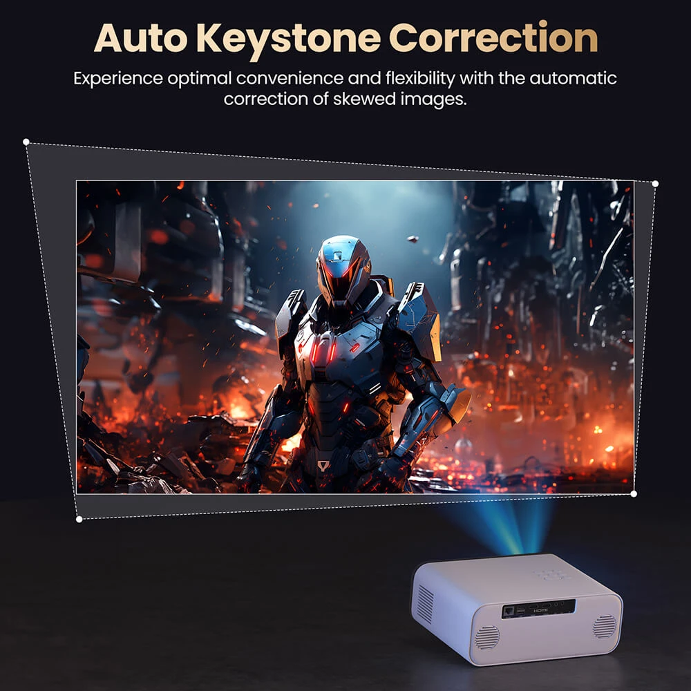 Projecteur Android Hunkstar P3 1000 ANSI, 1080P natif, décodage 4K, HDR10, correction automatique du trapèze et mise au point automatique, Android 9.0, Bluetooth 5.0, WiFi 6, 2 haut-parleurs 5 W