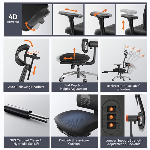 NEWTRAL MagicH-BPro Ergonomic Chair with Footrest Black