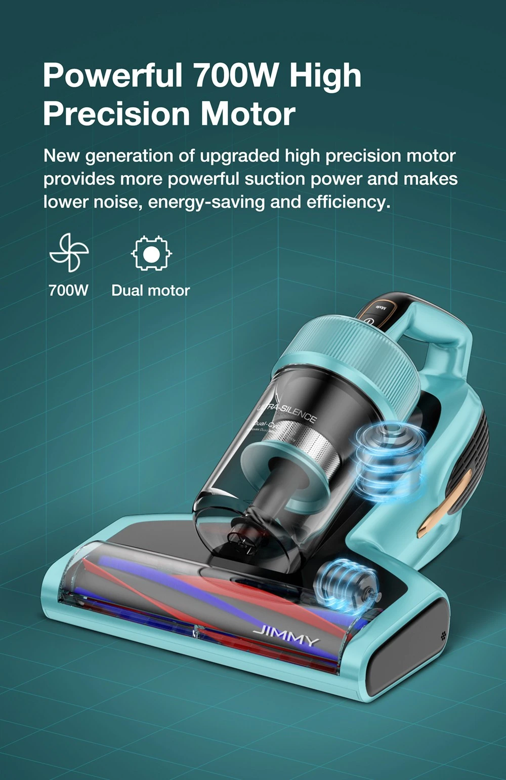 JIMMY BX7 Pro Anti-Mite Vacuum Cleaner 700W Powerful Motor UV-C Killing 99.99% Bacteria 60 Celsius Constant High-Temperature Intelligent Dust Recognition 3 Modes LED Display for Bed, Pet Hair, Sofa, Clothing US Plug - Blue