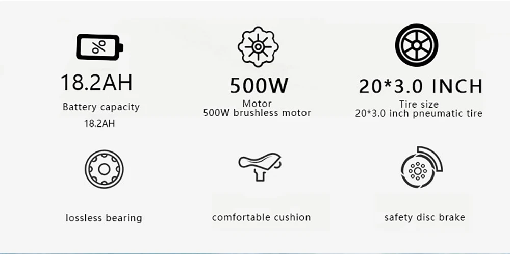 Vélo électrique pliable AVAKA BZ20 PLUS, pneus larges de 20 x 3 pouces, moteur sans balais de 500 W, vitesse maximale de 25 km/h, batterie 48 V 18,2 Ah, autonomie de 100 km, charge maximale de 120 kg, double frein à disque, transmission Shimano 7 vitesses, étanchéité IP54, écran LCD, roue monobloc - Noir