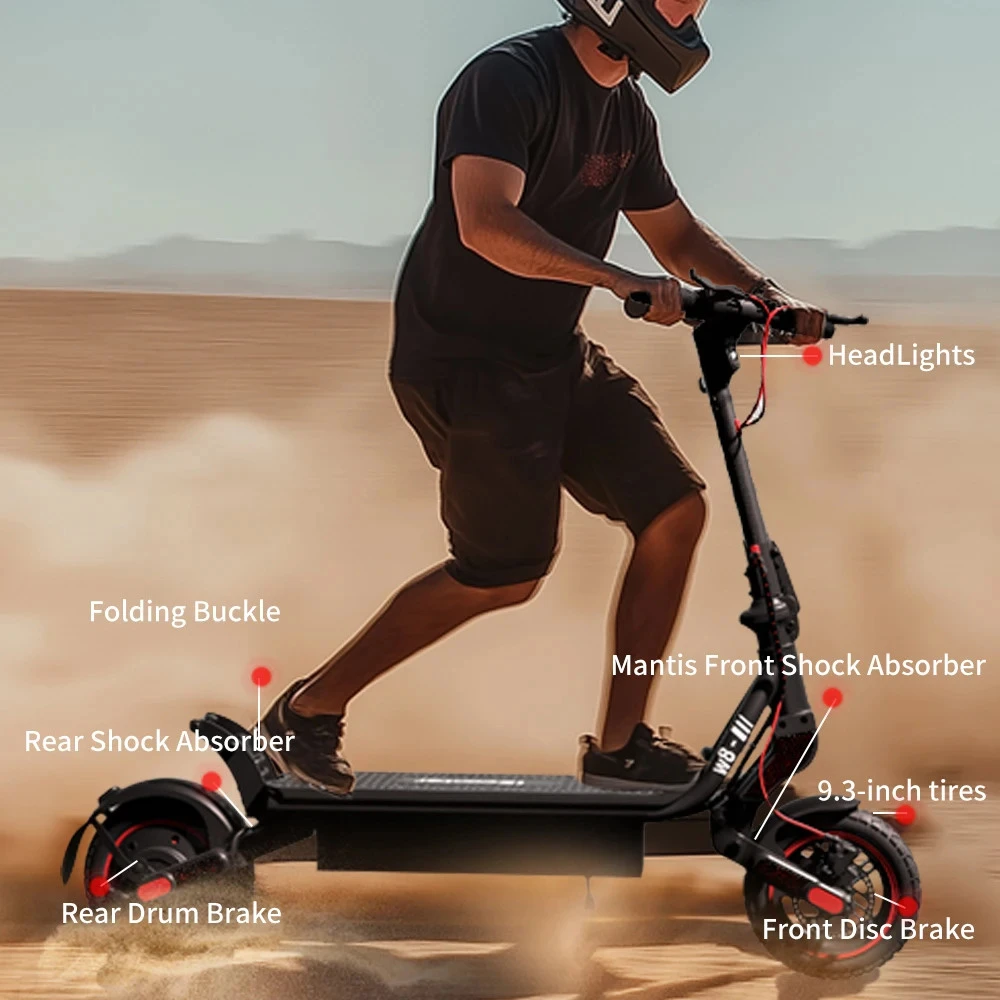 iScooter W8 Electric Scooter, 500W Motor, 48V 10.4Ah Battery, 9.3-inch Tire, 40km/h Max Speed, 40km Range, Front Disc Brake+Rear Drum Brake, Dual Shock Absorption, App Control