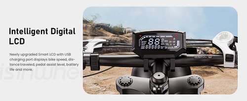 isinwheel R6 Electric Bike, 250W Motor, 48V 13Ah Battery, 20*4-inch Tires, 45km/h Max Speed, 100km Range, Dual Disc Brakes, Hydraulic Front Fork + Rear Shock Absorber, Shimano 7-speed, LCD Display