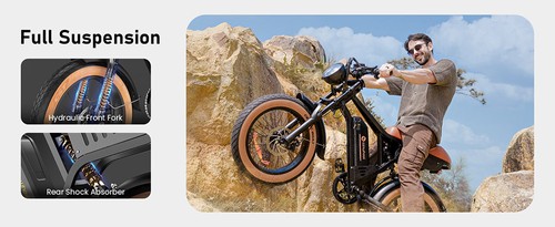 isinwheel R6 Electric Bike, 250W Motor, 48V 13Ah Battery, 20*4-inch Tires, 45km/h Max Speed, 100km Range, Dual Disc Brakes, Hydraulic Front Fork + Rear Shock Absorber, Shimano 7-speed, LCD Display