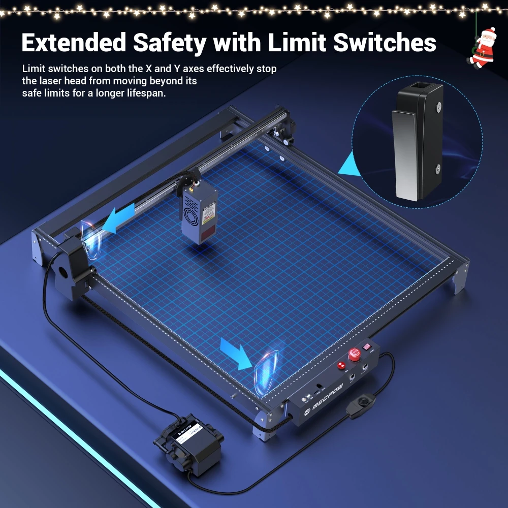 Machine de gravure laser Mecpow X5 22 W, zone de gravure 600 x 600 mm, point laser 0,08 x 0,1 mm avec assistance pneumatique EU