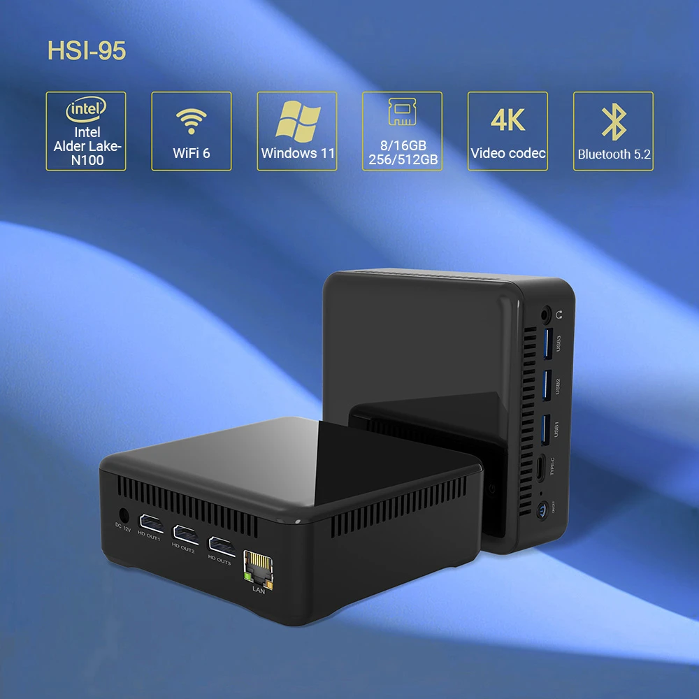 RUPA HSI-95 Mini PC, Intel N95 4 Cores Max 3.4GHz, 16GB RAM 512GB SSD, 3*HDMI 4K 60Hz Triple Screen Display, WiFi 6 Bluetooth 5.2, 3*USB 3.0, 1*Type-C, 1*RJ45, 1* 3.5mm Audio