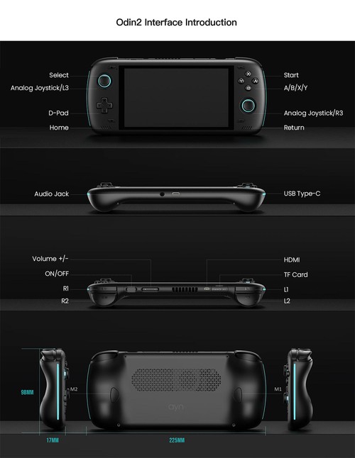 AYN Odin 2 Handheld Game Console 8GB+128GB Black