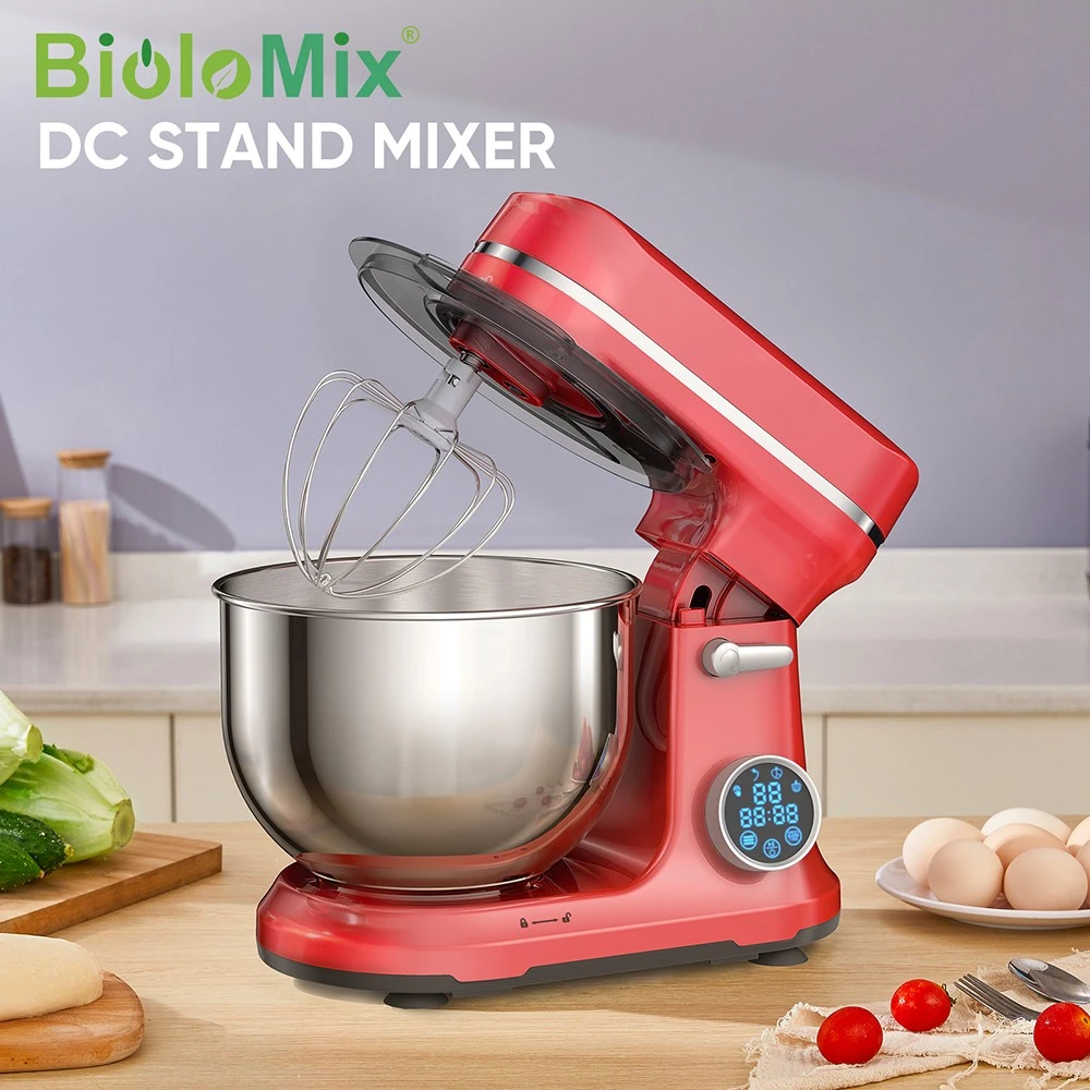 BioloMix BM602E 5L Kitchen Stand Mixer, 1200W 11-Speeds DC Motor, Digital OLED Screen, Low Noise, with Dough Hook, Flat Beater and Whisk