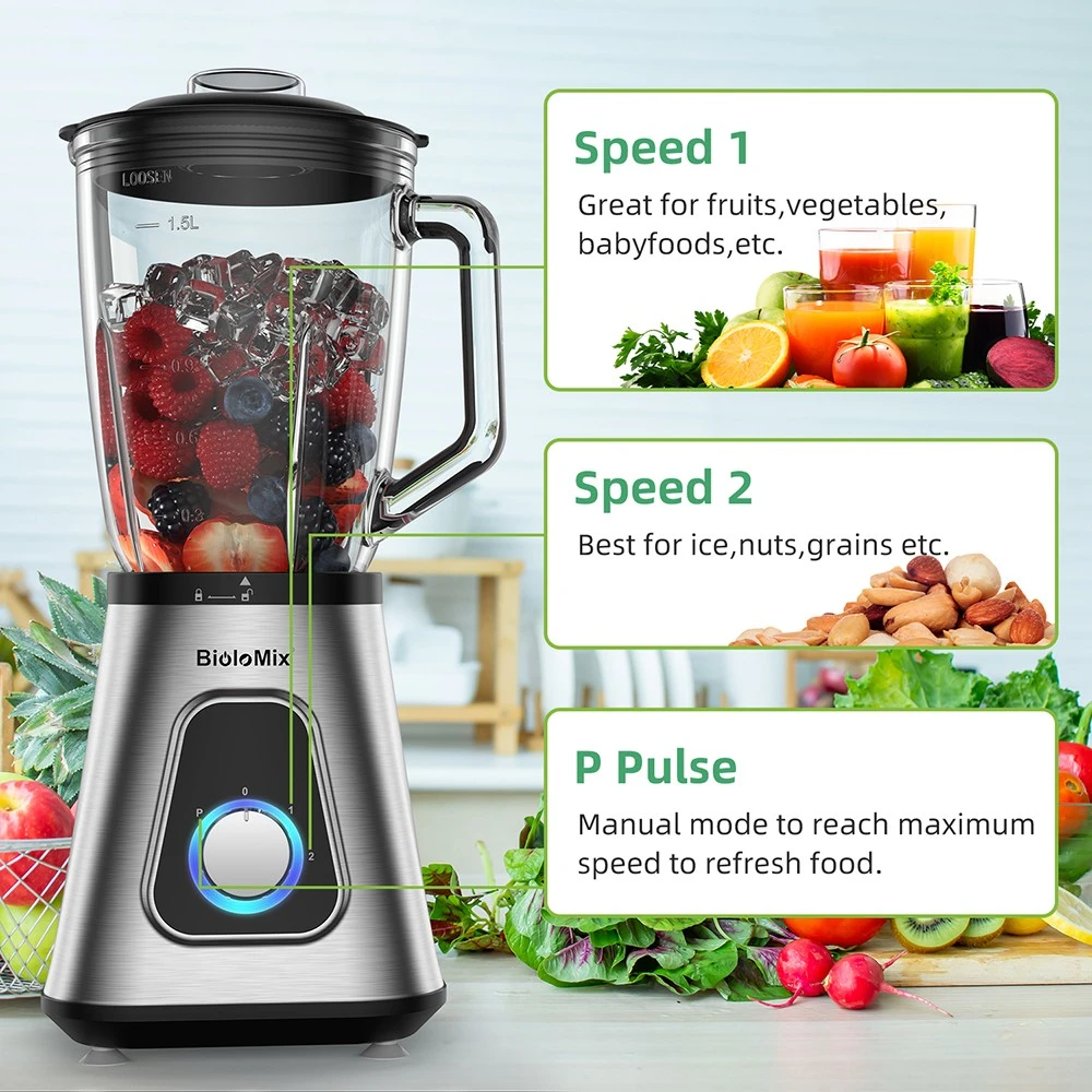 BioloMix SF701 1300W Smoothie Blender with 1.5L Glass Jar, 2 Speed Settings, Pulse Function