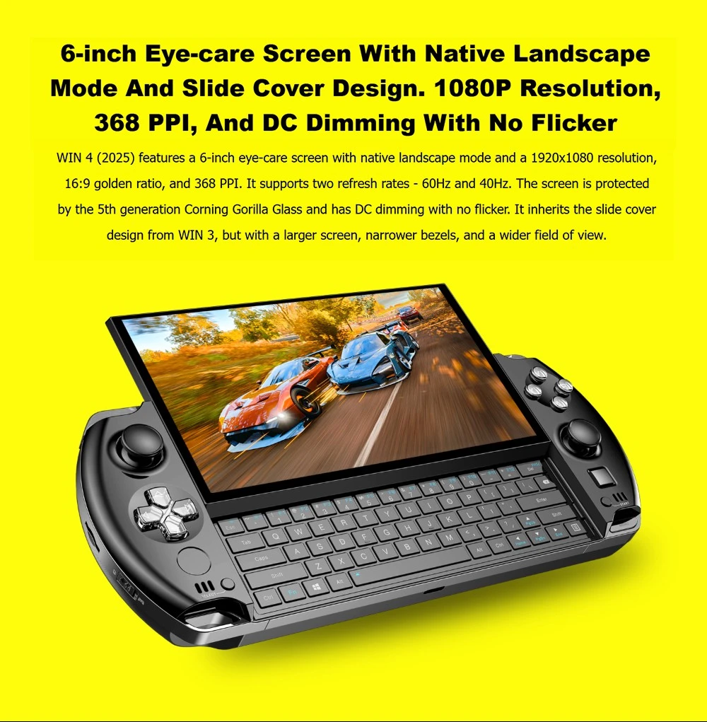 GPD WIN 4 (2025) Handheld Game Laptop, AMD Ryzen AI 9 HX 370 12 Cores Max 5.1GHz, 32GB RAM 2TB SSD, WiFi 6E Bluetooth 5.3, 1*USB4, 1*Full-featured USB 3.2 Type-C, 1*Charging Only USB 3.2 Type-C, 1*Oculink, 3*USB 3.2, 1*HDMI 2.0, 1*RJ45 - EU Plug