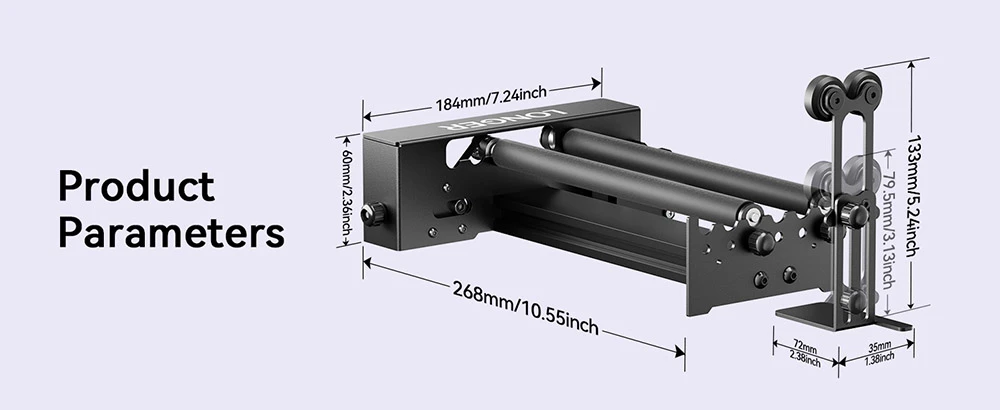 LONGER Laser Engraver Y-axis Rotary Roller with Bracket, 360° Rotation, Adjustable 6-300mm Diameters