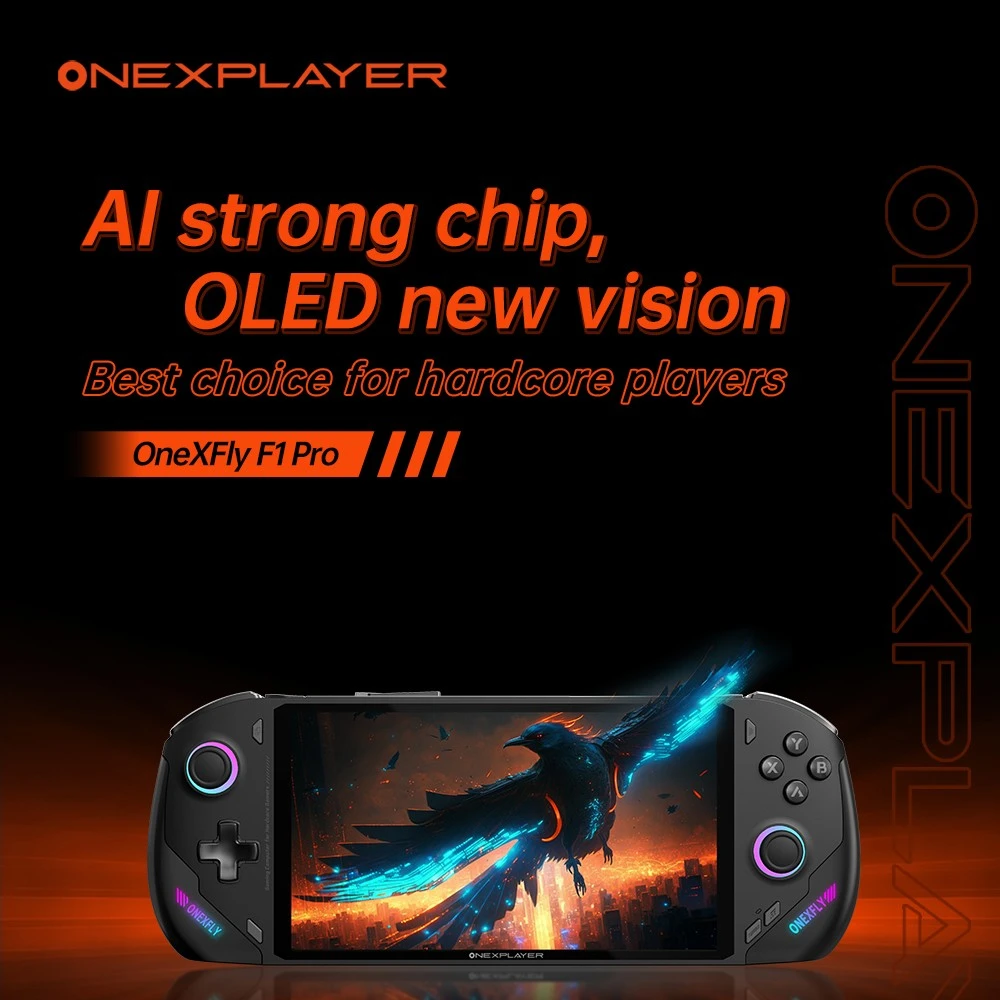 ONE Netbook OneXFly F1 Pro Handheld Game Console, 7'' 1920*1080 OLED Screen, AMD Ryzen AI 9 HX 370 CPU 12 Core Max 5.1GHz, 144Hz Refresh Rate, 64GB LPDDR5x RAM 4TB PCle 4.0 SSD, Harman Sound System, 2*USB-C 4.0, 1*USB-A 3.0, 1*TF Card Slot, 1*Audio