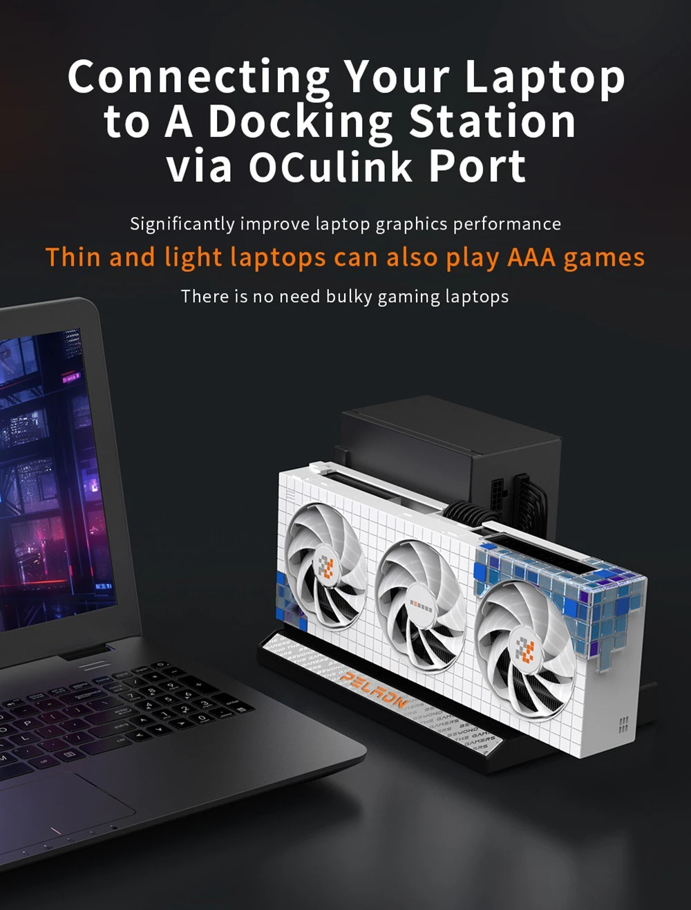 PELADN Link S-2 eGPU Dock, 1*OCulink Port, Compatible with ATX/SFX Power Supply