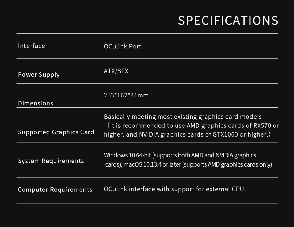 PELADN Link S-2 eGPU Dock, 1*OCulink Port, Compatible with ATX/SFX Power Supply