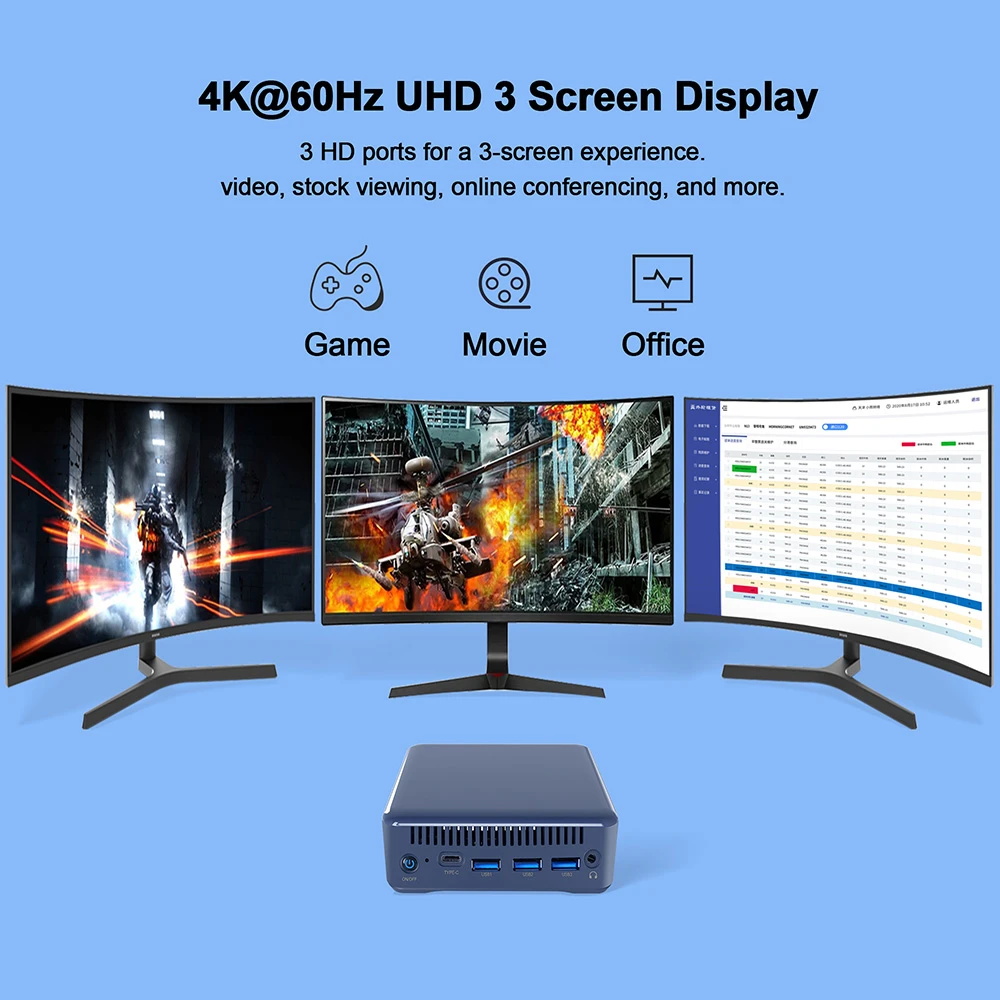 RUPA HSI-100 Mini PC, Intel N100 4 Cores Max 3.4GHz, 16GB RAM 512GB SSD, 3*HDMI 4K 60Hz Triple Screen Display, WiFi 6 Bluetooth 5.2, 3*USB 3.0, 1*Type-C, 1*RJ45, 1* 3.5mm Audio