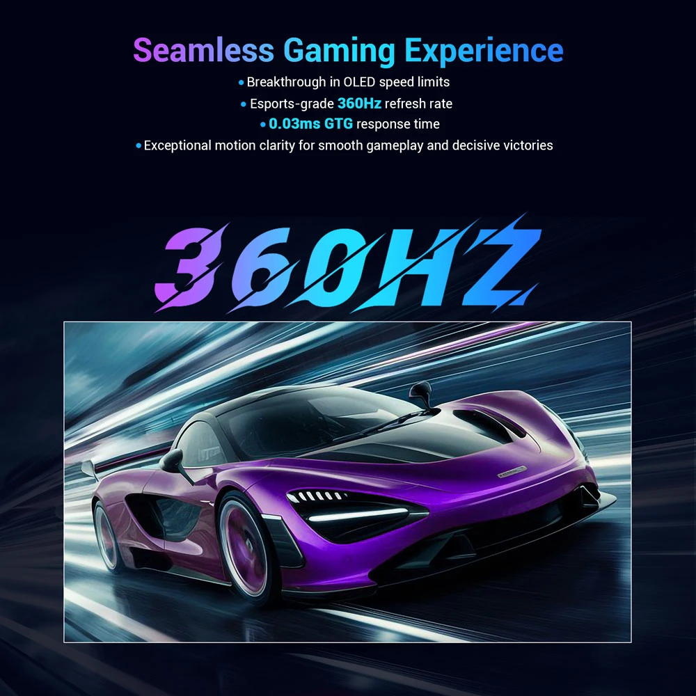 TITAN ARMY G27T8T Gaming Monitor, 26.5-inch 2560*1440 QD-OLED Screen, 360Hz Refresh Rate, 0.03ms GTG Response Time, HDR 400, Adaptive-Sync, Stereo Speakers, 13 Scenario Modes, Gaming Assistance, Low Blue Light, Aurora Ambient Lighting