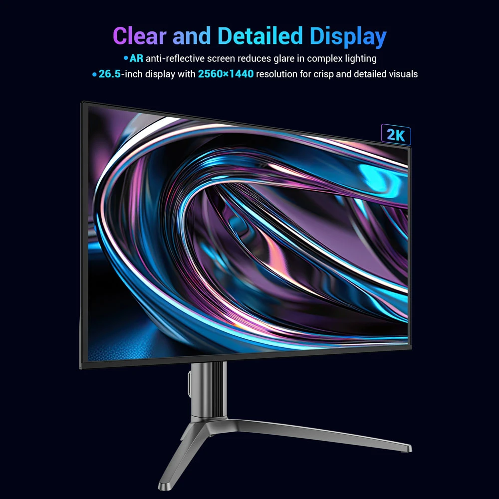 TITAN ARMY G27T8T Gaming Monitor, 26.5-inch 2560*1440 QD-OLED Screen, 360Hz Refresh Rate, 0.03ms GTG Response Time, HDR 400, Adaptive-Sync, Stereo Speakers, 13 Scenario Modes, Gaming Assistance, Low Blue Light, Aurora Ambient Lighting