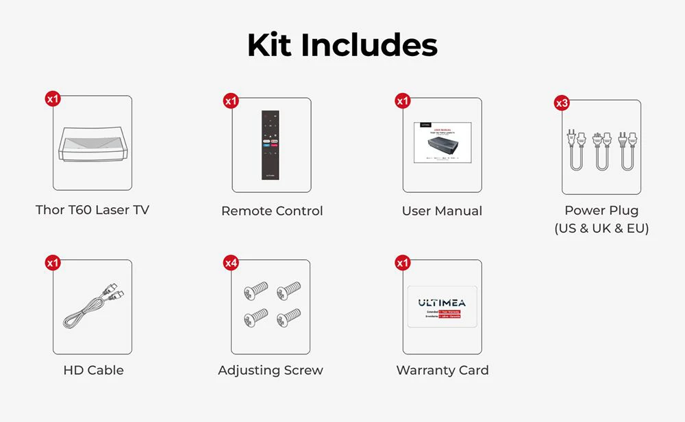 TV laser Ultimea Thor T60, 4000 ANSI, Dolby Atmos e Dolby Vision, risoluzione nativa 4K, HDR 10, contrasto 4000:1, calibrazione a 8 punti, Android TV 11 - Spina UE