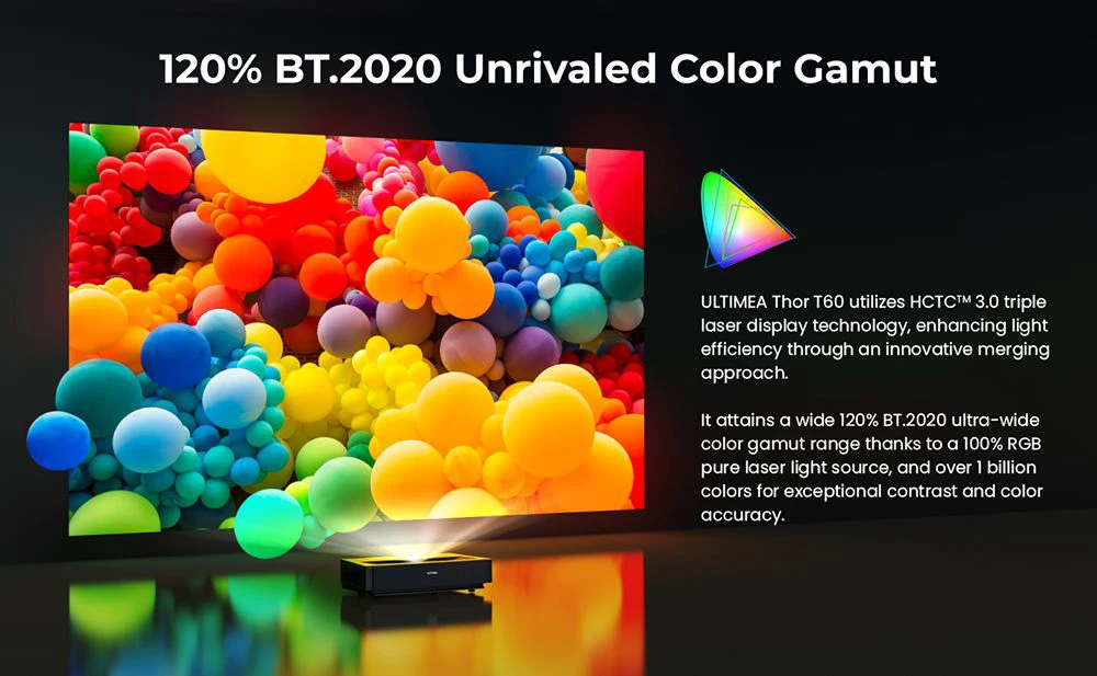 TV laser Ultimea Thor T60, 4000 ANSI, Dolby Atmos e Dolby Vision, risoluzione nativa 4K, HDR 10, contrasto 4000:1, calibrazione a 8 punti, Android TV 11 - Spina UE