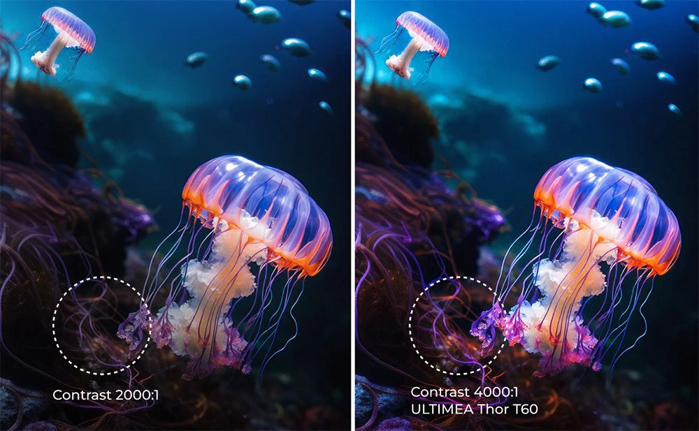 TV laser Ultimea Thor T60, 4000 ANSI, Dolby Atmos e Dolby Vision, risoluzione nativa 4K, HDR 10, contrasto 4000:1, calibrazione a 8 punti, Android TV 11 - Spina UE