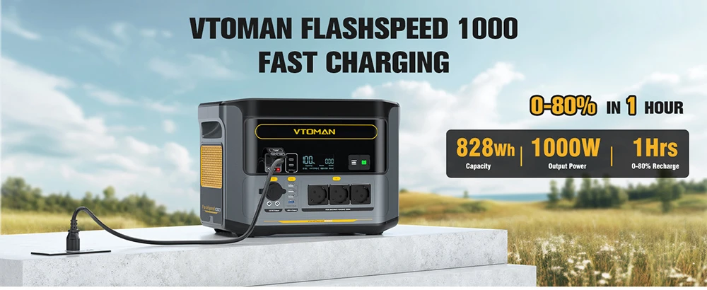 VTOMAN Flashspeed 1000 Portable Power Station, 1000W(2000W Peak), 828Wh LiFePO4 Battery, with AC/USB/DC Output Ports